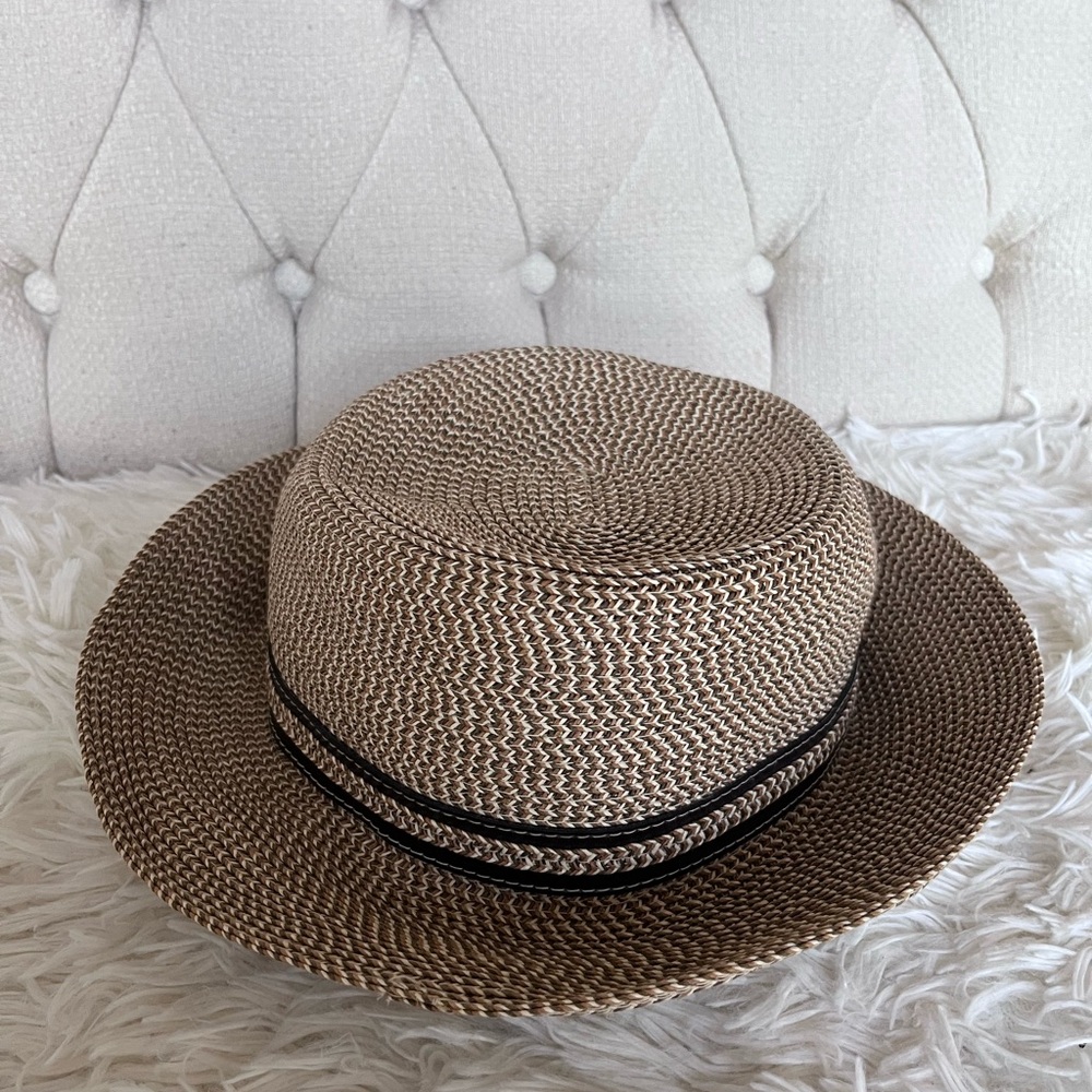 Nine West Woven Brown Hat with Black Trim